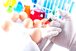 person injecting an egg